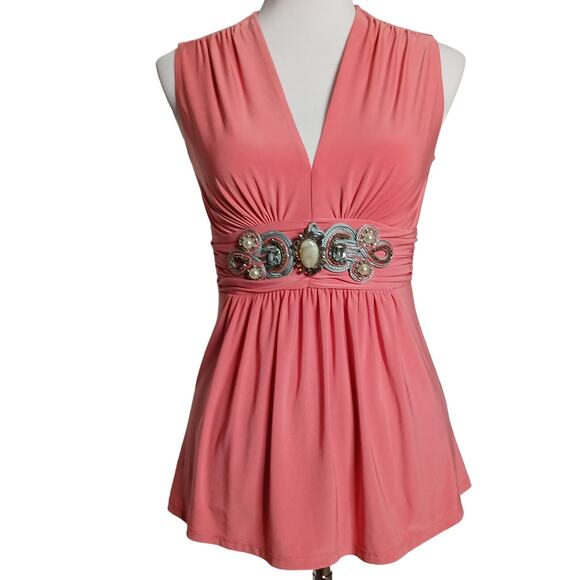 Boston Proper Tops - Vintage 90's Y2k BP Peach Babydoll gemstone bling baby doll accent top XXS pink